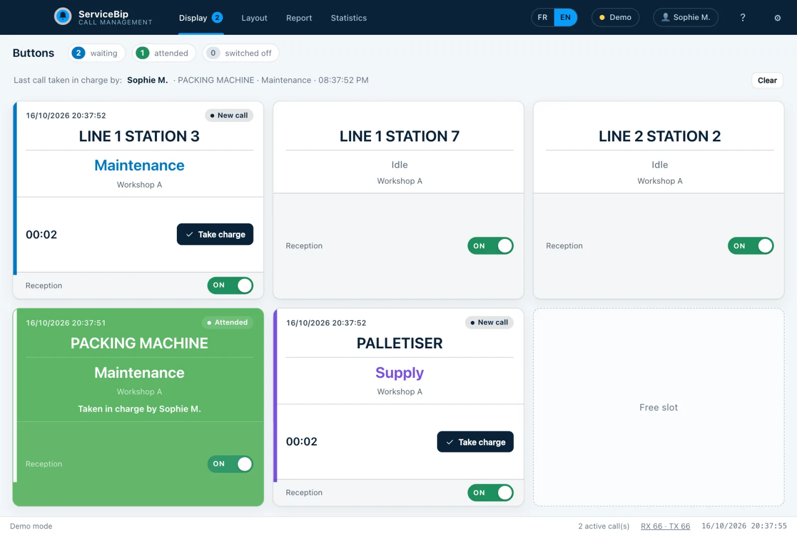 Production line: ServiceBip Call Management screen