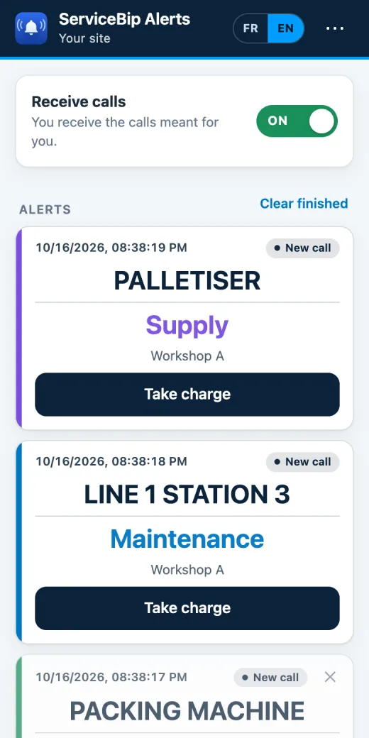 Production line: ServiceBip Alerts app on a phone